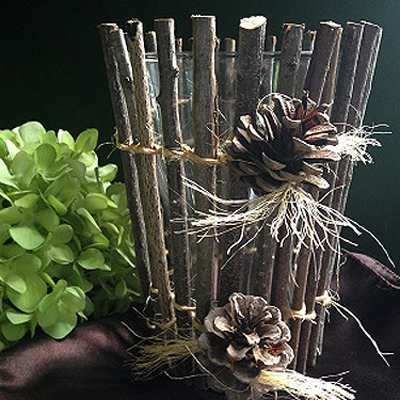 Twig Vase with Pinecones - Centerpieces & Columns - Real Stick vase for rent